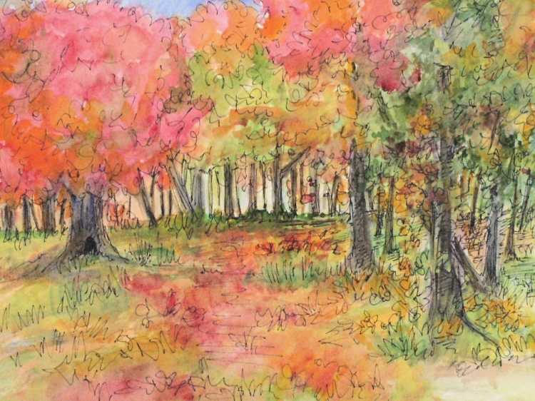 Осенний пейзаж губкой