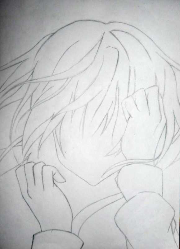 Плачущая девушка аниме карандашом