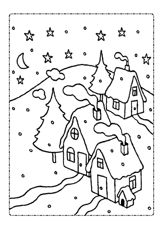 Зимний пейзаж раскраска