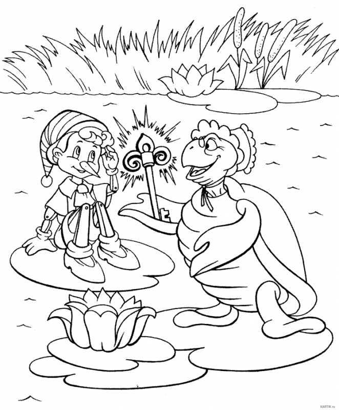 Раскраска Буратино лиса Алиса и кот Базилио