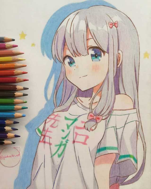 Аниме карандашами разноцветными