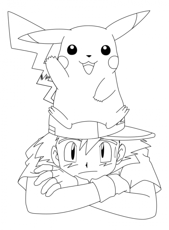 Раскраска покемон Эш и Пикачу