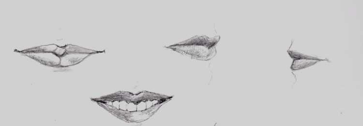 Губы сбоку карандашом
