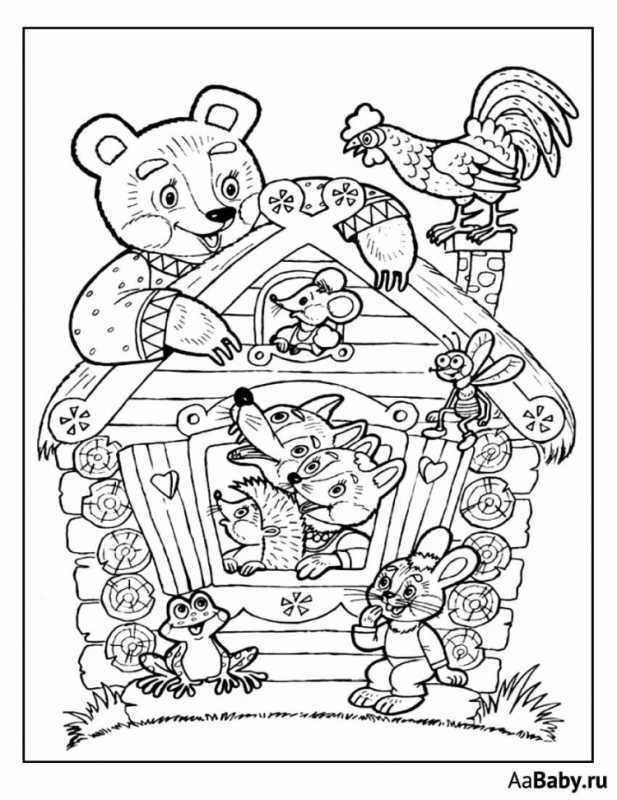 Иллюстрация к сказке Теремок для раскрашивания
