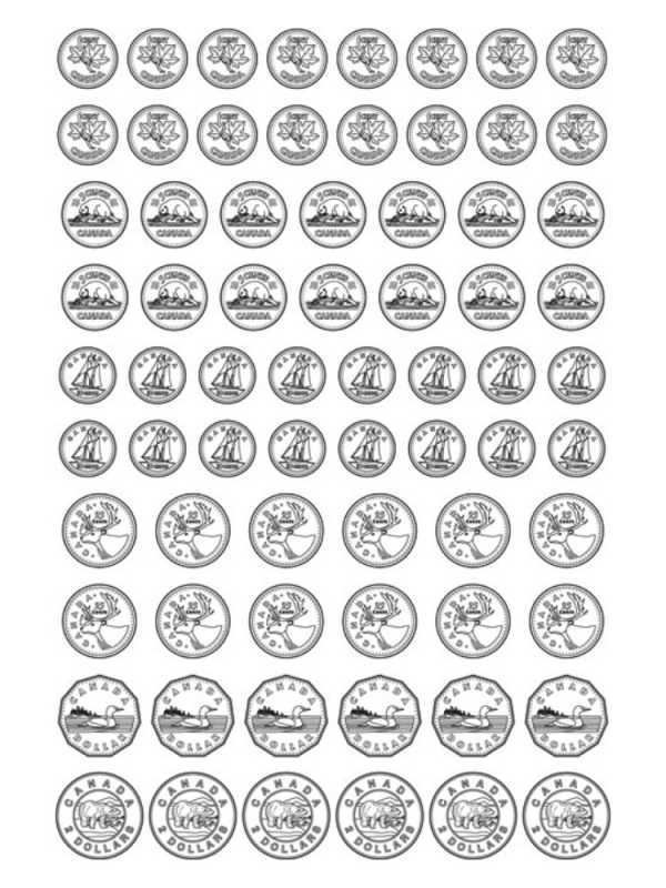Монеты раскраска