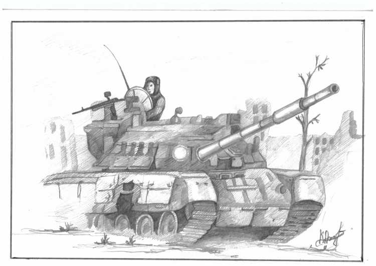 Иллюстрация карандашами танкисты