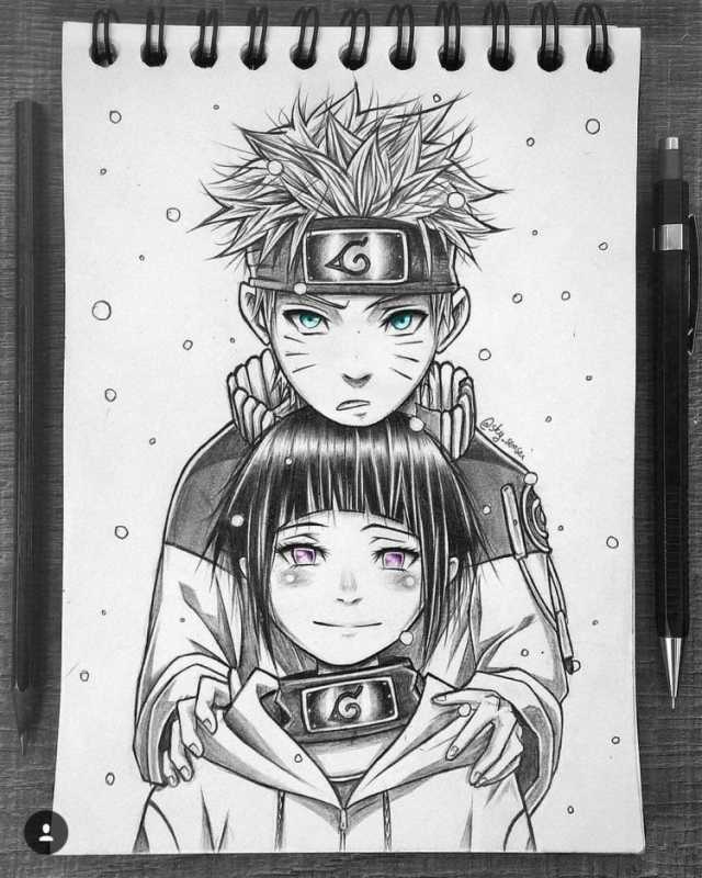 Хината и Наруто срисовать