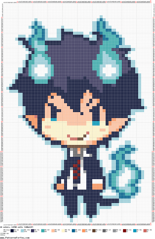 Вышивание крестиком аниме синий экзорцист