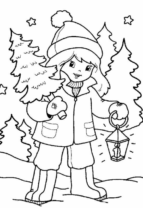 Зимний пейзаж раскраска для детей