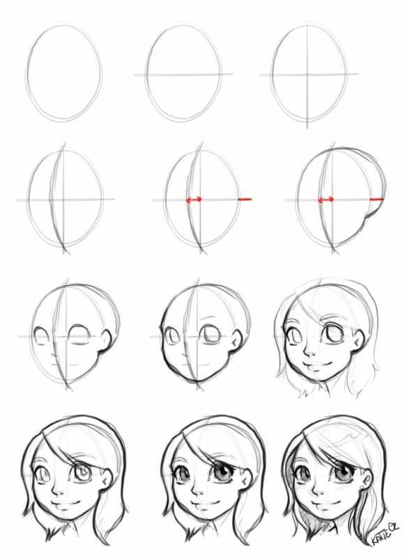 Скетчи головы аниме