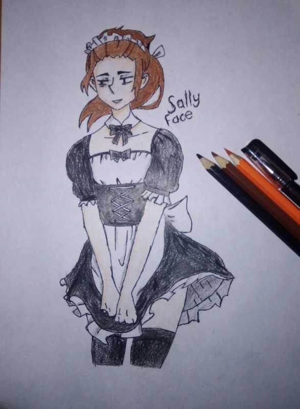 Костюм горничной аниме карандашом