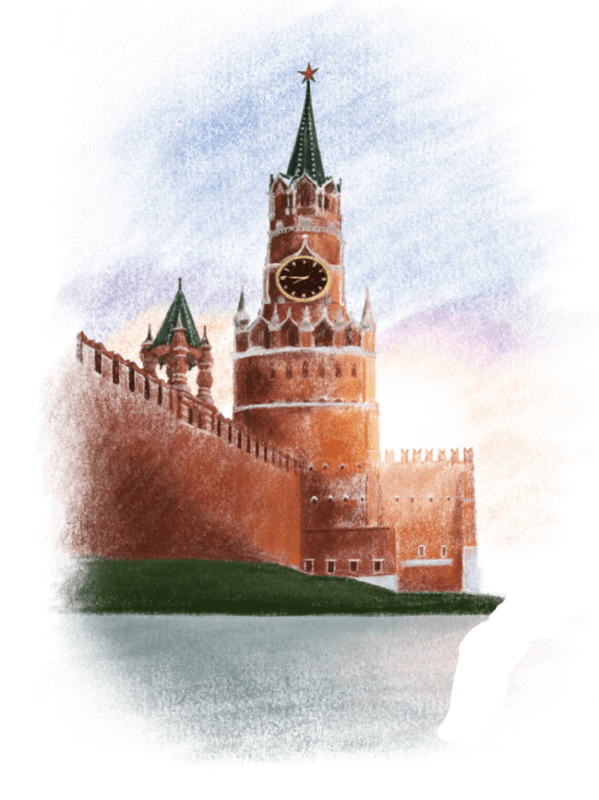 Рисование Спасская башня Кремля пошагово