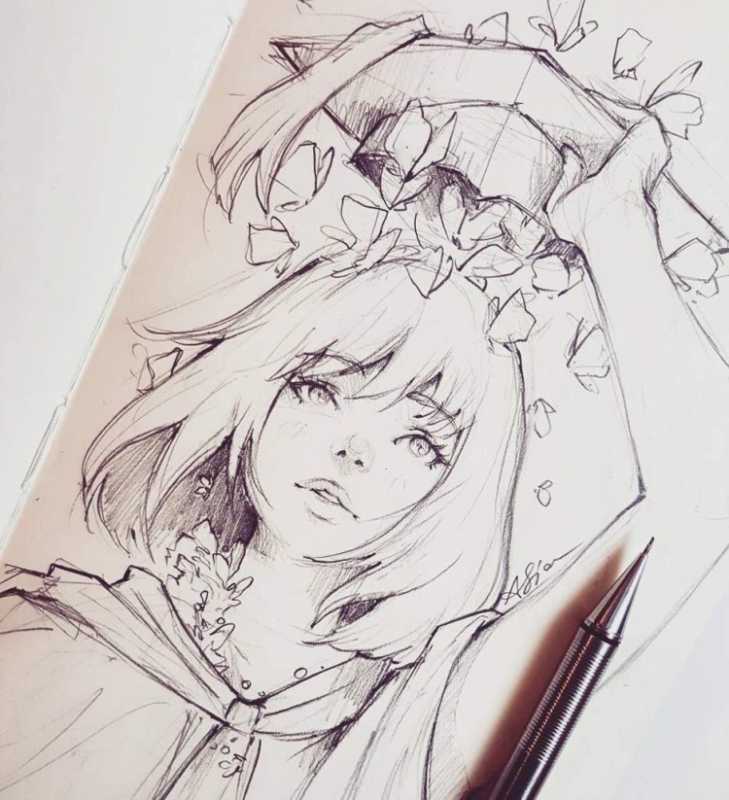 Аниме карандашом и маркером