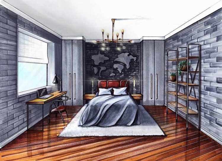 Скетч интерьера спальни