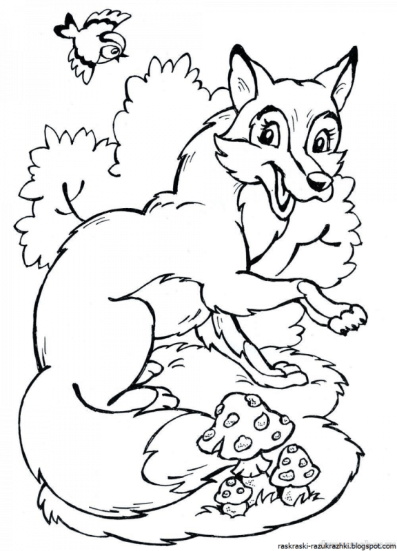 Лиса раскраска для детей