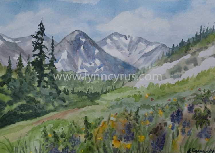 Воздушная перспектива горы акварель