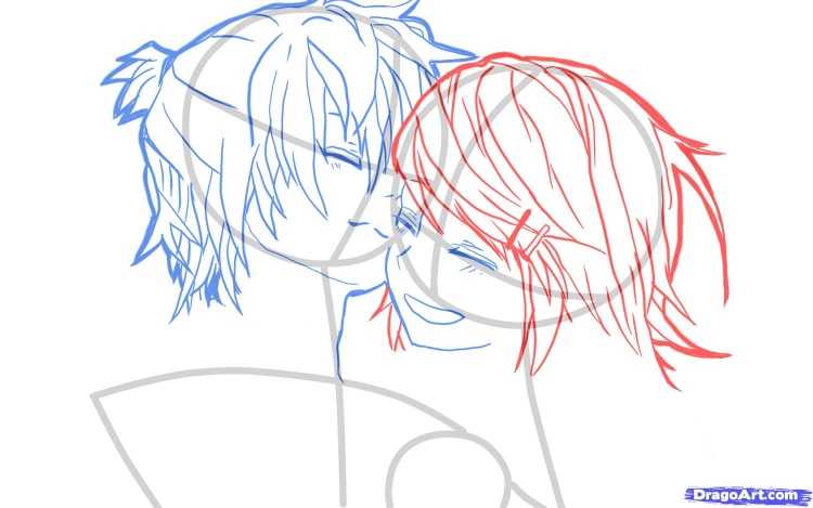 Рисуем поэтапно аниме девушку и парн