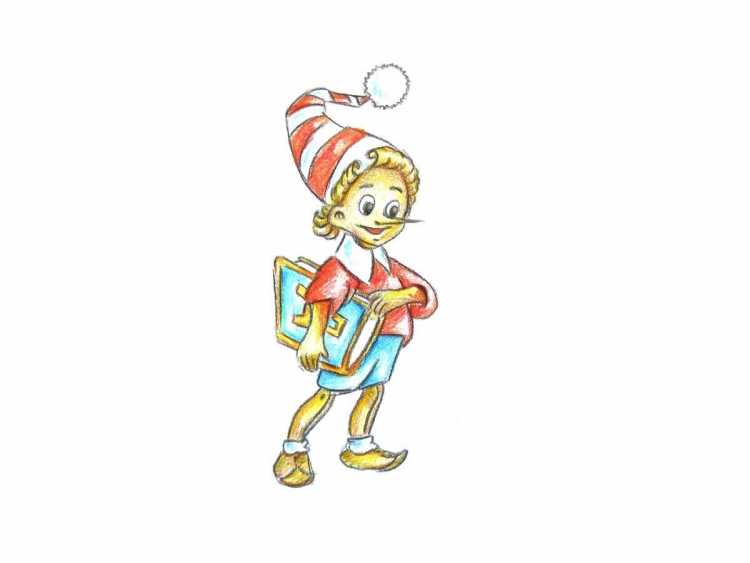 Рисунок Буратино для детей 2 класса