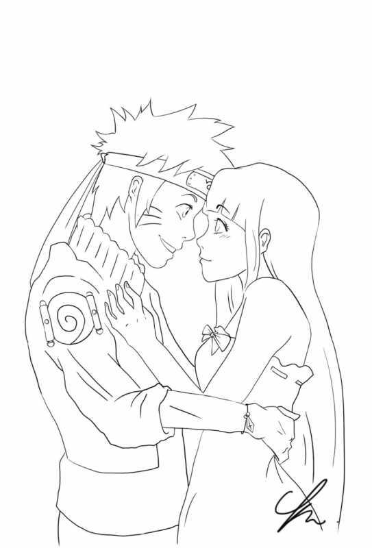 Раскраска Наруто и Хината любовь