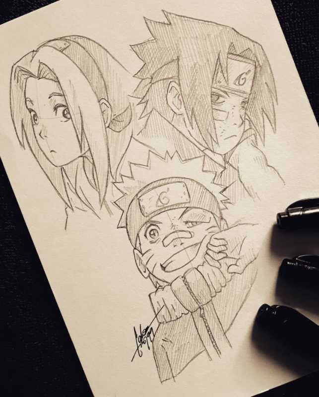 Набросок Саске и Наруто аниме