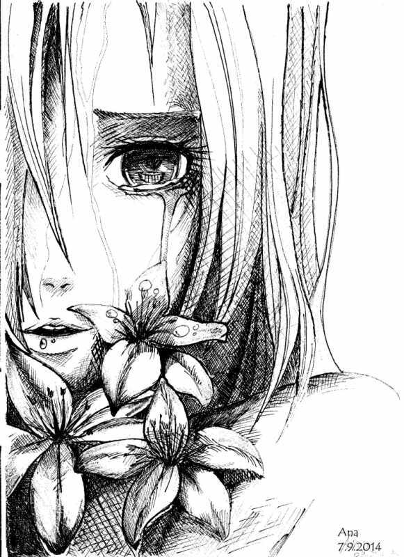 Плачущая девушка аниме карандашом