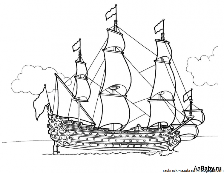 Пиратский корабль раскраска для детей