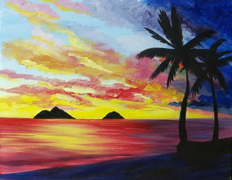 Пейзаж красками легко