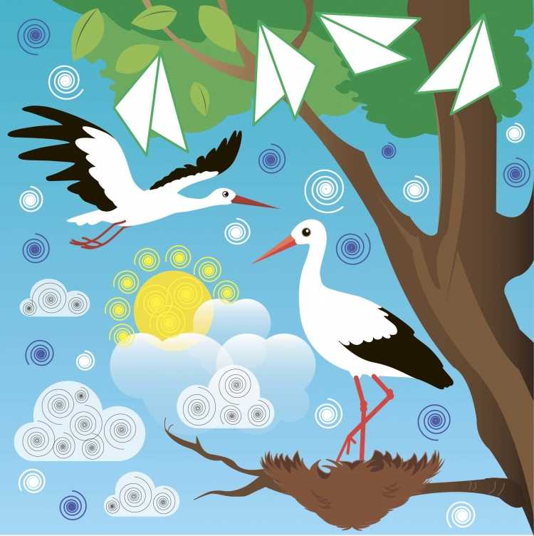 Аисты в гнезде живопись