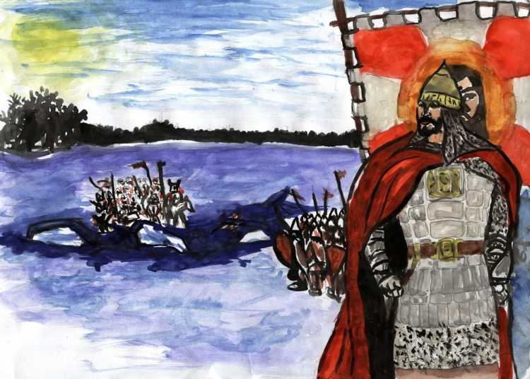 Александр Невский и Ледовое побоище нарисовать
