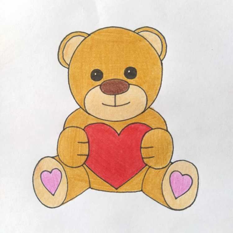 Нарисовать мишку с сердечком