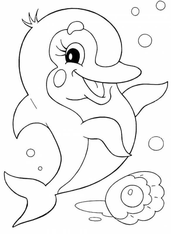 Дельфин раскраска для детей 3-4 лет