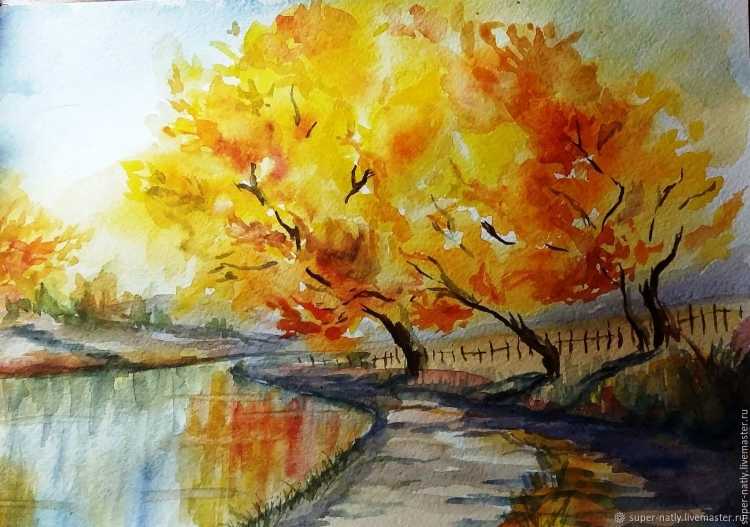 Осенний пейзаж гуашью