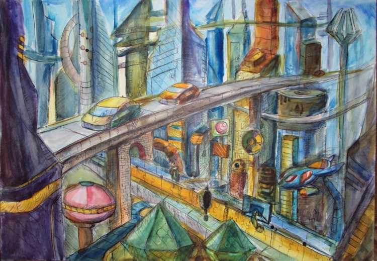 Рисование город будущего