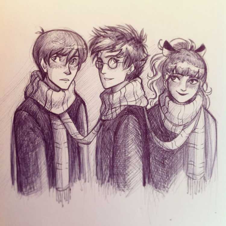 Гарри Рон и Гермиона нарисовать
