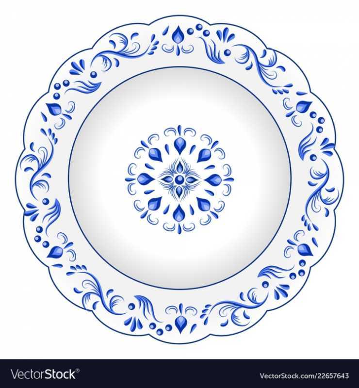 Гжельские узоры на тарелке