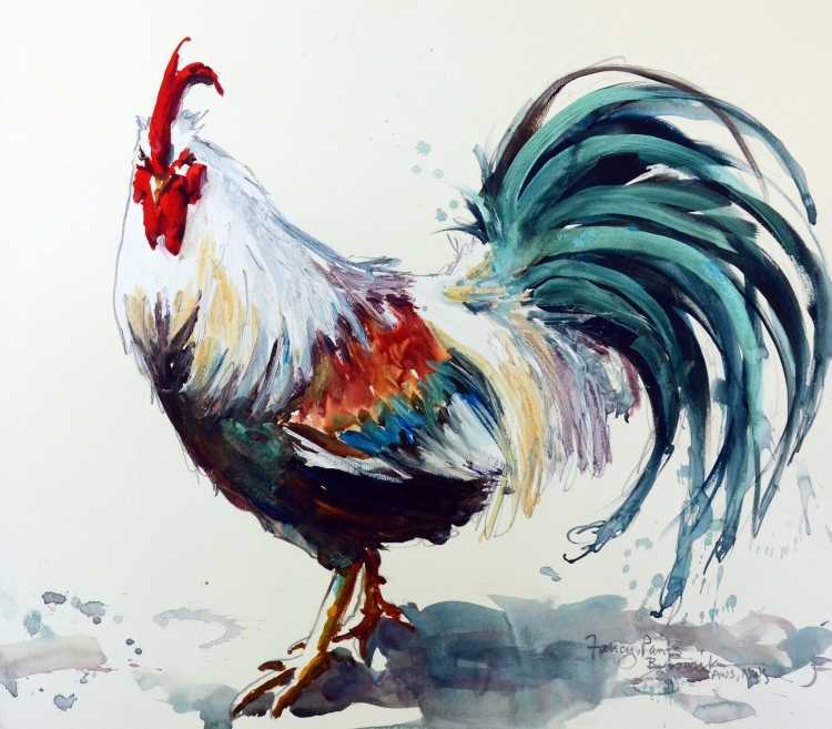 Петушок акварелью