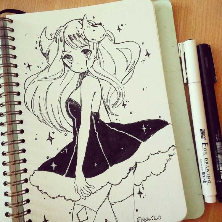 Аниме цветными карандашами