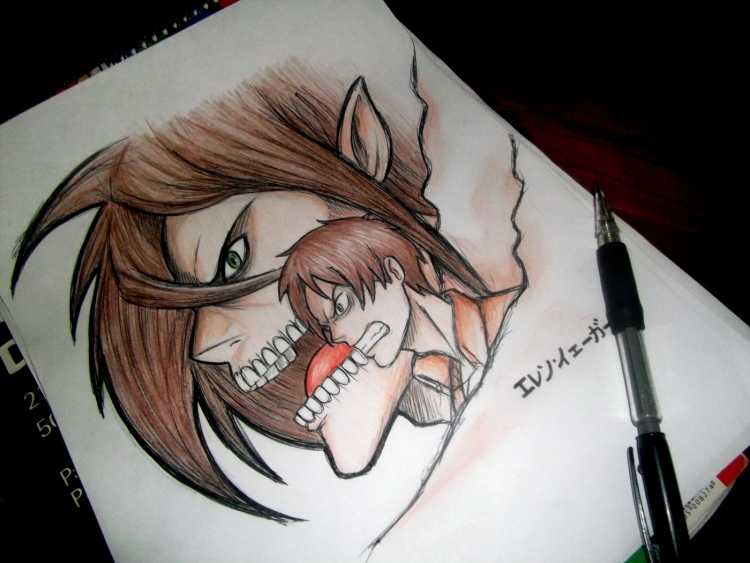 Аниме цветным карандашом атака титанов