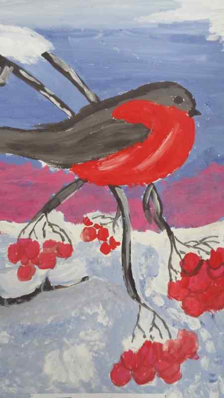 Снегирь гуашью