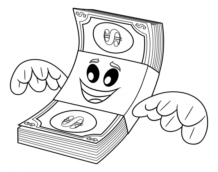 Раскраска деньги для детей