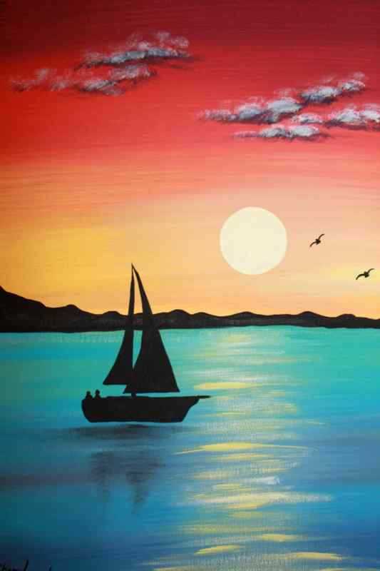 Морской пейзаж гуашью