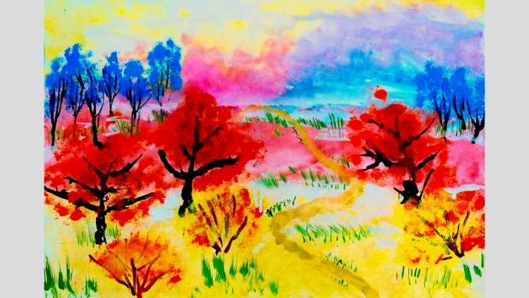 Осенний пейзаж фломастерами