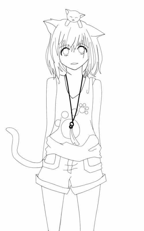 Аниме раскраски девушки кошки