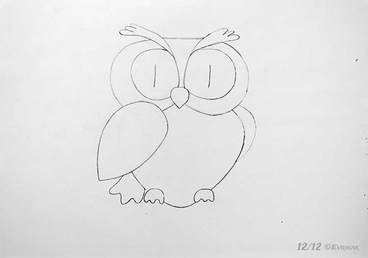 Поэтапное рисование Совы для детей