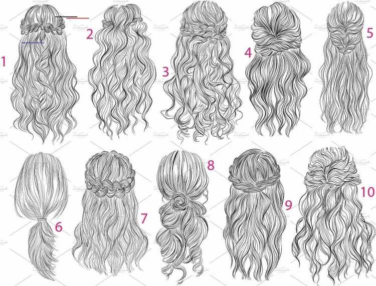 Элементы причесок карандашом