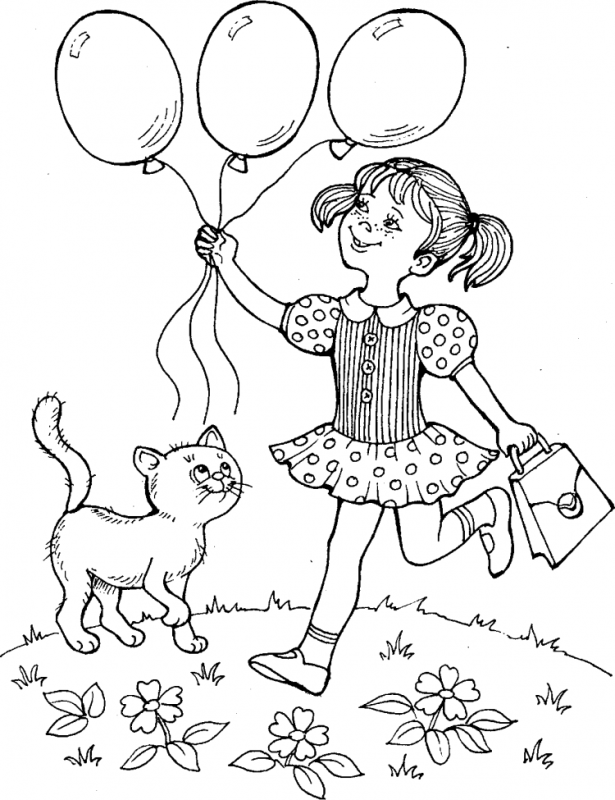 Дети с шарами раскраска