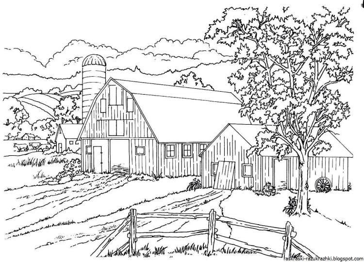 Летний пейзаж раскраска