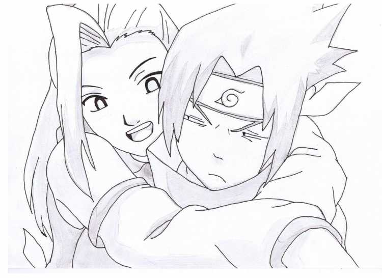 Наруто Саске и Сакура карандашом