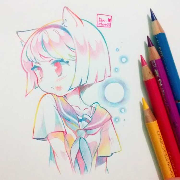 Аниме арты для срисовки разноцветные