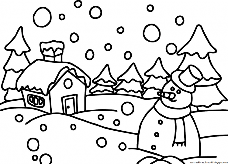 Зимний пейзаж раскраска